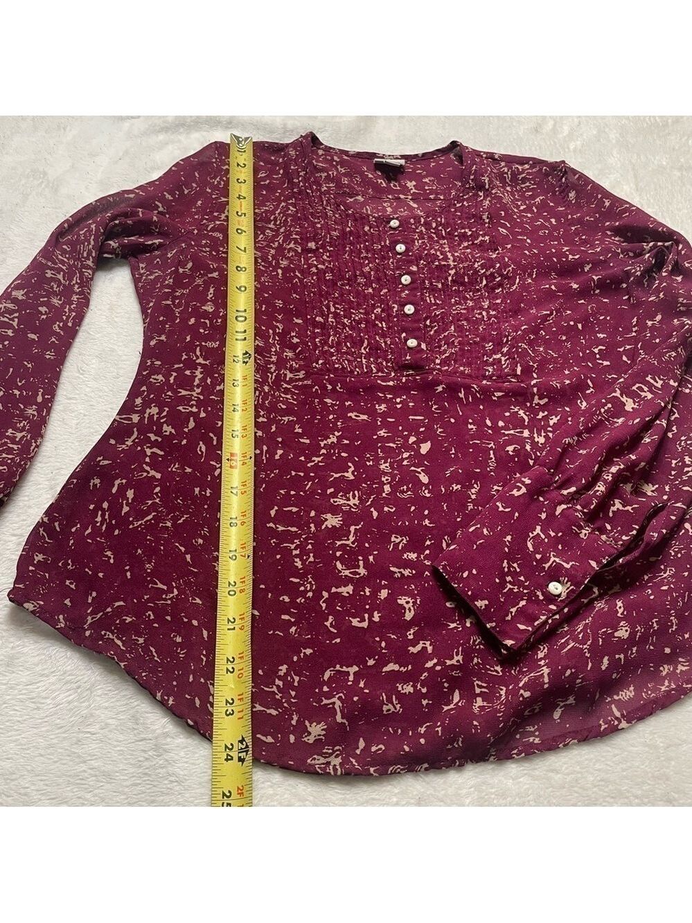 CONVERSE One Star Plum Button Pintuck Blouse M - Picture 10 of 13